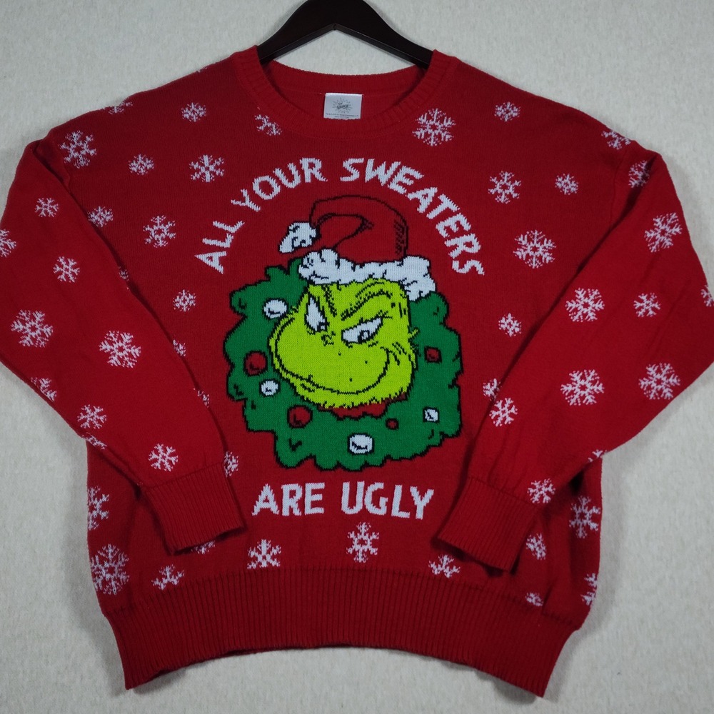 The Grinch All Your Sweaters Are Ugly Knit Sweater Mens XL Red Holiday Dr Seuss